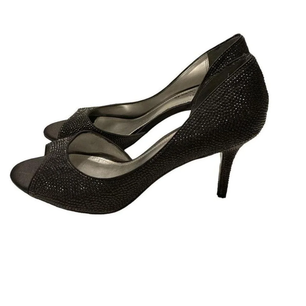 Touch of NINA BLACK SATIN CRYSTAL HEEL EVENING PUMP SIZE 9‎